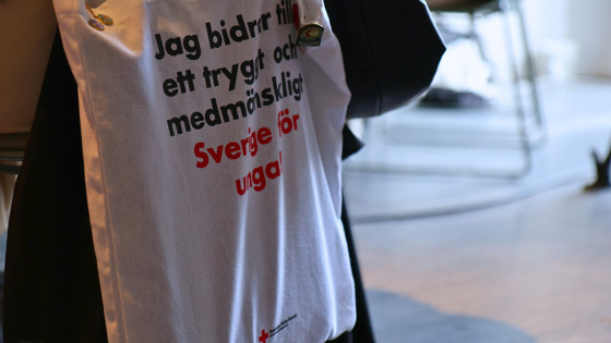 RKUF tygkasse som hänger i förgrunden