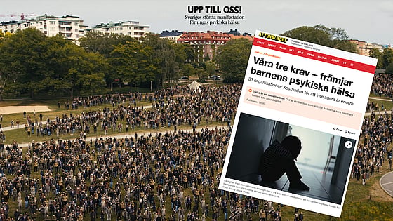 Debattartikel i Aftonbladet 28 maj 2026 med Sveriges största manifestation för ungas psykiska hälsa