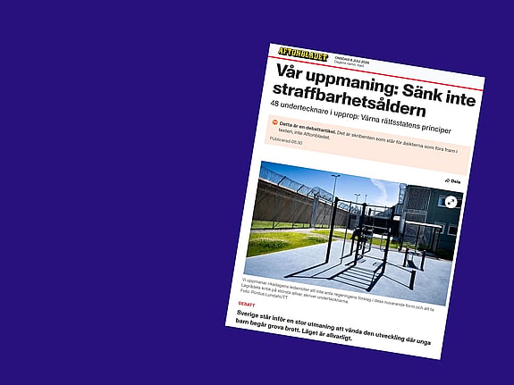 Debattartikel Aftonbladet 8 juli 2026 Nej till sänkt straffbarhetsålder.